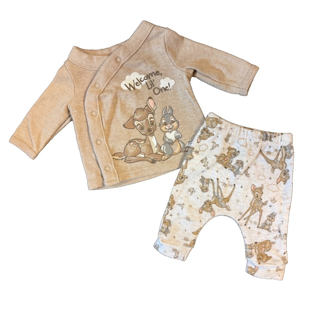 Disney‎ Bambi Preemie Unisex Beige White Preemie 2 Piece Outfit Set Reborn Doll